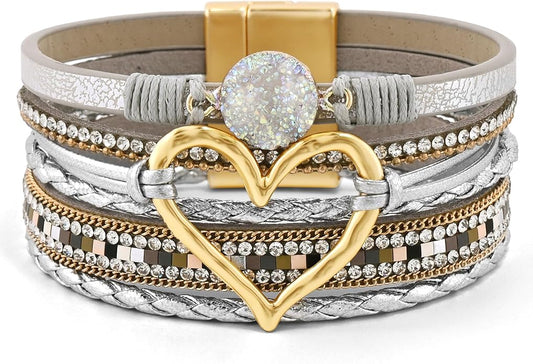 VIBILIA Boho Leather Wrap Bracelets for Women Multi-Layer Bracelets with Strong Clasp Jewelry for Women