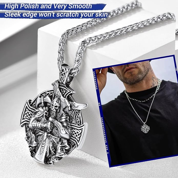PROSTEEL Norse Viking Jewelry for Men Women, Vintage Thor Hammer/Thor Axe/Raven/Odin Necklace, 316L Stainless Steel Pendant Chain, Come with Box
