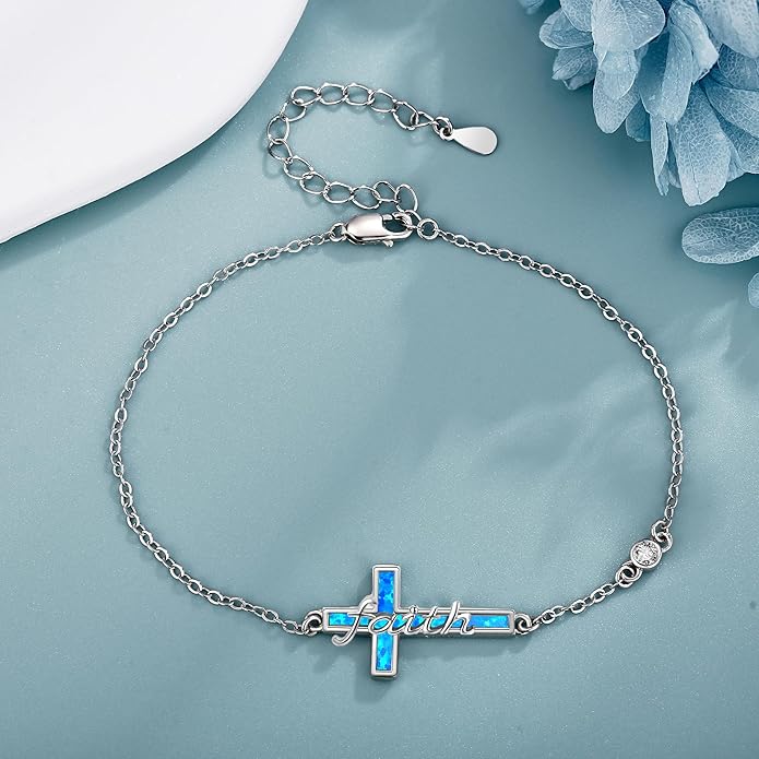 Religion Bracelet S925 Sterling Silver Cross/Evil Eye Bracelet Good Lucky Faith Jewelry Gifts for Women