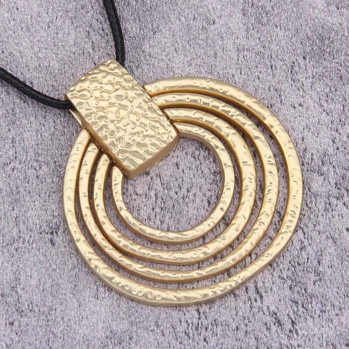 Long Boho Necklaces for Women Vintage Leather Wooden Pendant Y Choker Ethnic Style Gold Circle Hippie Sweater Necklace