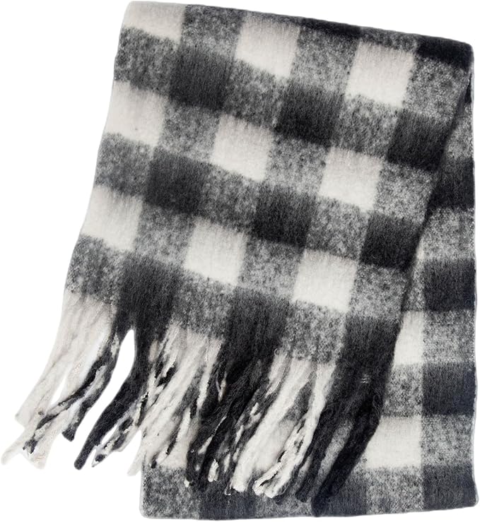 SHOHOKU Large Chunky Plaid Scarf Coloured Checked Oversized Scarf Tassel Soft Fall Winter Thick Warm Shawl Women
