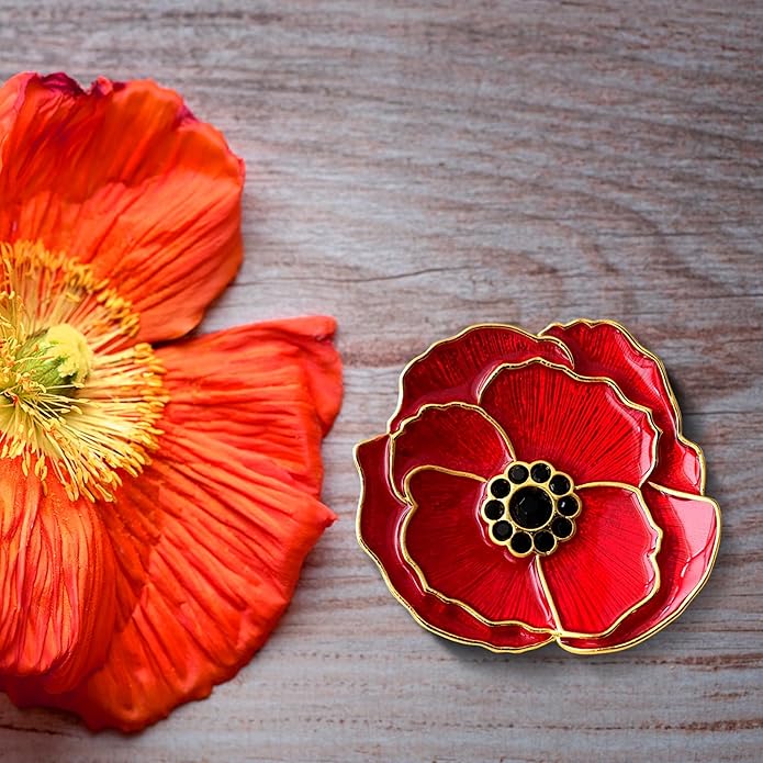 Poppy Flower Brooch - Memorial Day Veterans Day Armistice Day Pins - Remembrance Jewelry Gift Flower Pin for Women Mom Stepmother Grandma