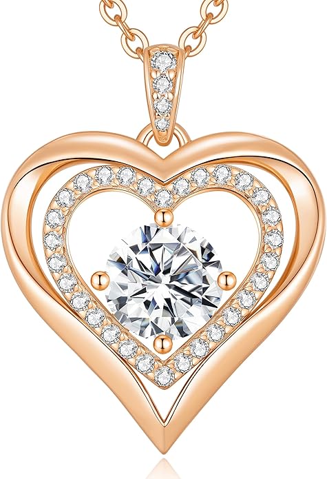 Moissanite Heart Pendant Necklaces for Women, 925 Sterling Silver Necklace Engraved with 'I LOVE YOU', Ideal Anniversary Birthday Christmas Valentine Mothers Day Jewelry Gifts for Mom Wife Girlfriend Daughter Her