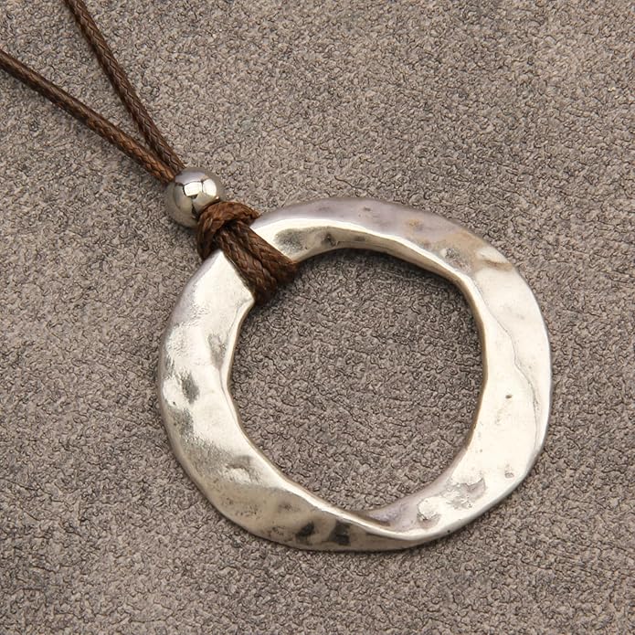 Boho Necklaces for Women Chunky Circle Necklace Layered Boho Circle Leather Choker Necklace Long Vintage Necklaces Bohemian Jewlery Gifts