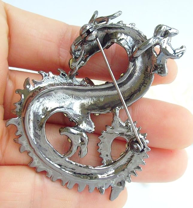 Art Style 2.36" Dragon Brooch Pin Pendant Austrian Crystal BZ2980