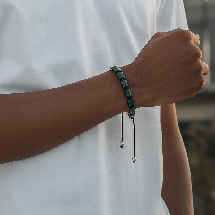 RTZN Jade Bracelet for Men – Premium Artisan Handcrafted Authentic Dark Green Jade Bracelet – 8MM Beaded Stone Mens Jade Bracelets