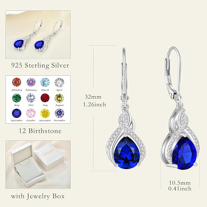 Infinity Teardrop Jewelry Set for Women Sapphire Necklace & Earrings September Birthstone Jewelry