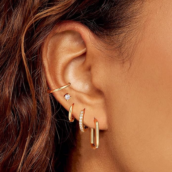 Small Gold Hoop Earrings Set for Women, 14K Gold Plated Lightweight Earrings Sets for Multiple Piercing, Hypoallergenic Huggie Gold Hoops Earrings for Women Jewelry