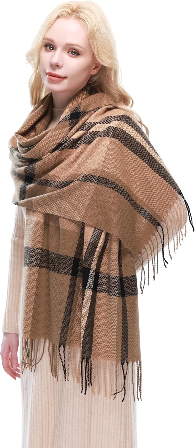 RIIQIICHY Plaid Scarf for Women Fall Winter Pashmina Scarves Wraps for Cold Weather Warm Large