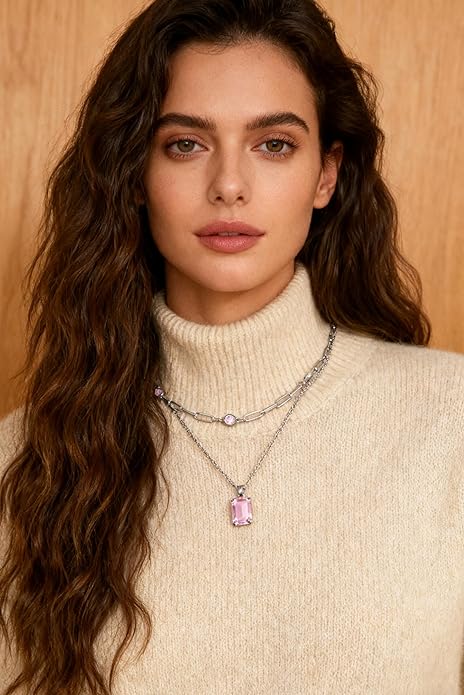 Gold Layered Pendant Necklaces for Women 14k Gold Plated Crystal Choker Necklace Paperclip Rhinestone Necklace Party Prom Jewelry