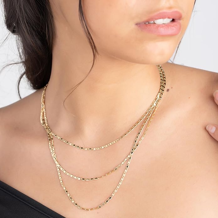 Barzel 18K Gold Plated Mariner Layered Necklace, 16-20 inches, with a 2 inch extension, Layered Necklace for women, High Polish Finish, Made In Brazil