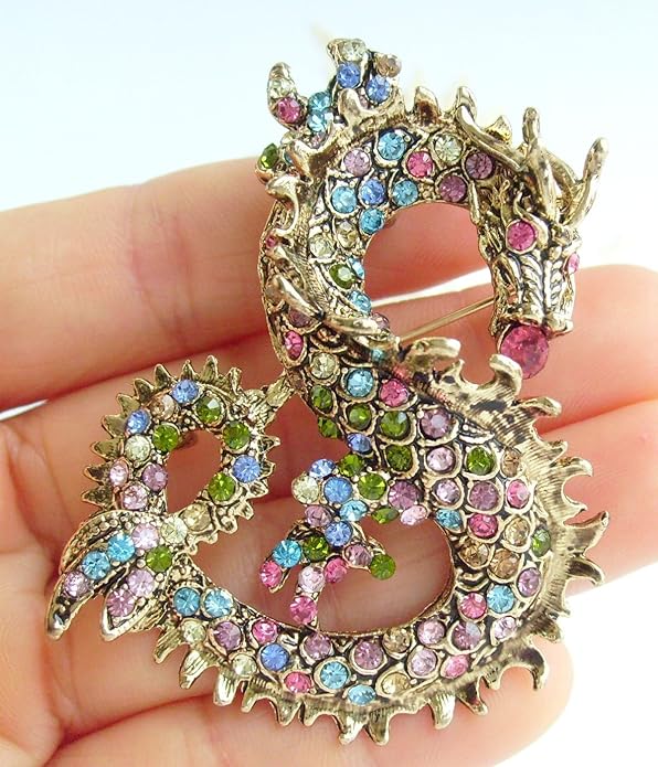 Art Style 2.36" Dragon Brooch Pin Pendant Austrian Crystal BZ2980