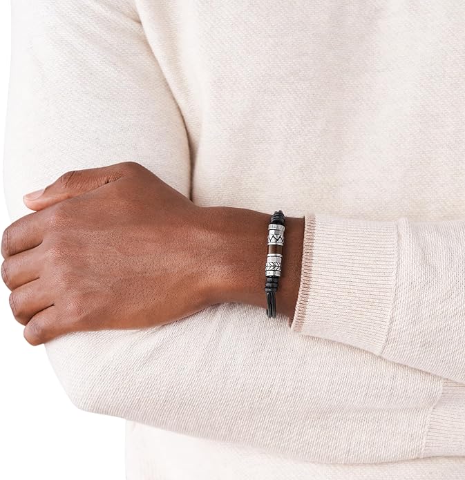 Fossil Men's Stainless Steel and Genuine Leather and/or Beaded Bracelet for Men