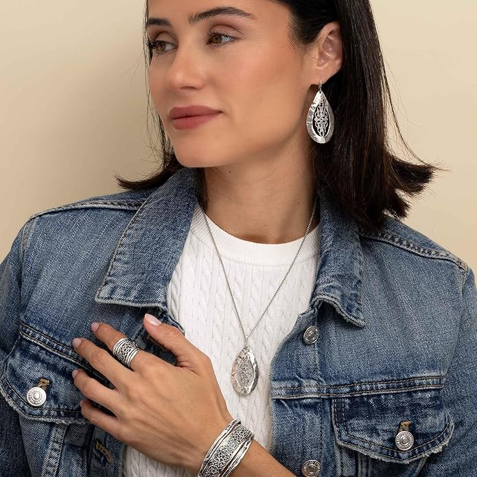 JEAN RACHEL JEWELRY 925 Sterling Silver Necklace for Women - Bold Lace Filigree Vintage Design - Hypoallergenic, Lead & Nickel Free Jewelry - Artisan Handcrafted Statement Necklace