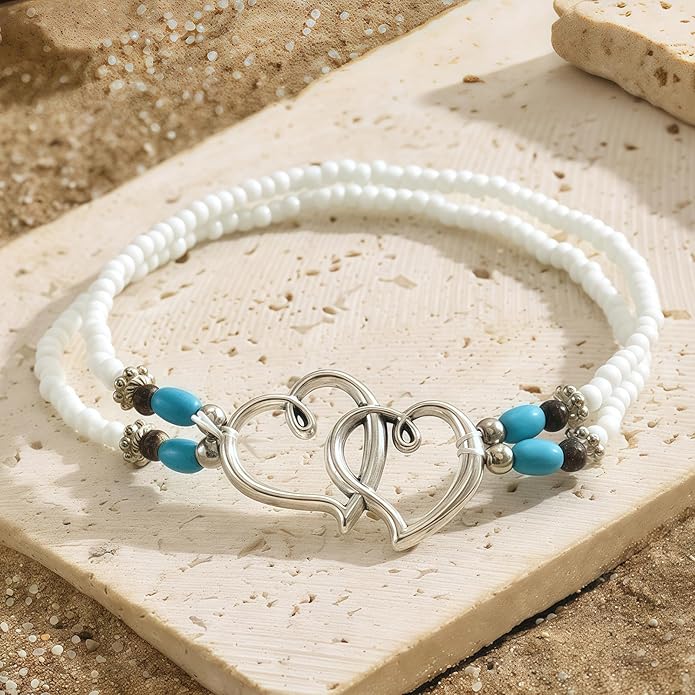 Shell Ankle Bracelet Set for Women, Gold Plated Boho Bead Adjustable Anklet, Hawaiian Beach Seashell Pearl Heart Starfish Conch Foot Jewelry Gifts