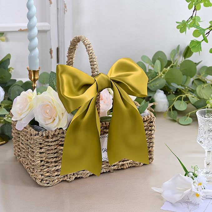 LEEQE Gold Satin Ribbon 4 inch X 15 Yards Polyester Ribbon for Gift Wrapping Very Suitable for Weddings Party Hair Bow Invitation Decorations and More