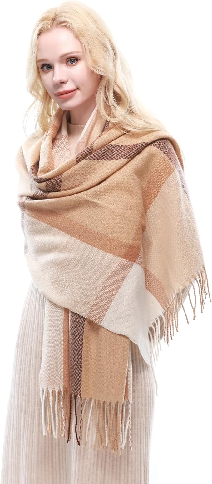 RIIQIICHY Plaid Scarf for Women Fall Winter Pashmina Scarves Wraps for Cold Weather Warm Large