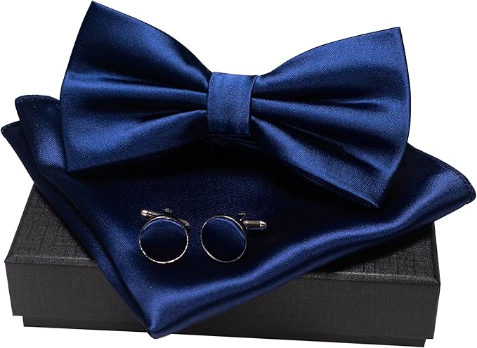 JEMYGINS Solid Color mens Pre-tied Bow Tie and Pocket Square Cufflinks Sets with Gift Box