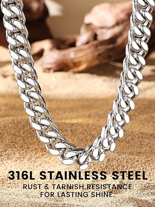 Bestyle Thick Stainless Steel Mens Cuban Link Chain, Black/Gold Chain for Men, No Tarnish & Durable Men Chain Necklace, 5/7/9/12mm Wide, 18"-30" Long, Gift Package