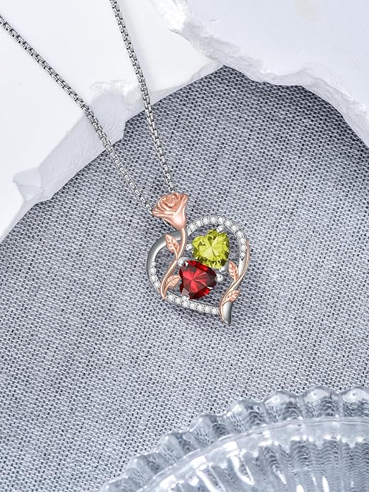 Christmas Gifts for Women Rose Heart Birthstone Pendant Necklace I Love You Forever Jewelry Valentine Mothers Day Birthday Gifts for Women Her Wife Girlfriend