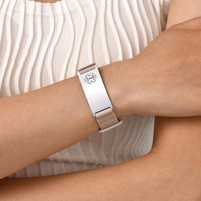 Comfortable Medical ID Bracelet for Men & Women - Custom Engraved Silicone Strap Comfort Fit Medical Alert Bracelets for Sports,Adjustable Waterproof Customizable Wristband for Diabetic