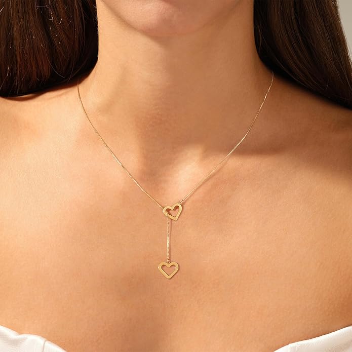Tewiky Cute Heart Necklace Tiny 14k Gold Heart Pendant Choker Necklaces Small Gold Love Open Heart Chain Necklace for Women Dainty Gold Necklace Gifts for Her