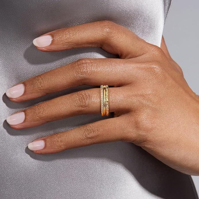 Stackable Gold Rings for Women Non Tarnish Dainty 14K Gold Plated 3PCS Cubic Zirconia Thumb Ring Set Trendy Statement Promise Wedding Bands Engagement Rings Size 6 7 8 9 10