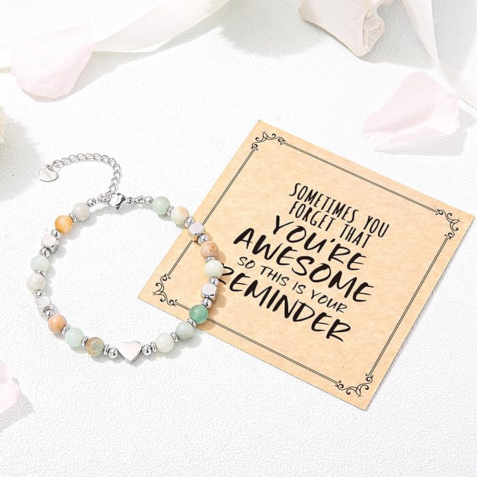 Desimtion Healing Natural Stone Bracelets for Women Girls, Sometimes You Forget You're Awesome -Christmas Gifts for Women Teen Girls, Best Friend Birthday Gifts for Women Friendship Bracelets