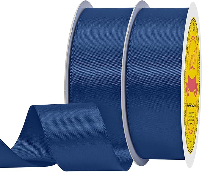 LEEQE 100 Yards Navy Blue Satin Ribbon Polyester Ribbon for Gift Wrapping Very Suitable for Weddings Party Hair Bow Invitation Decorations and More（1-1/2 inch X 50Yards X 2 Roll）