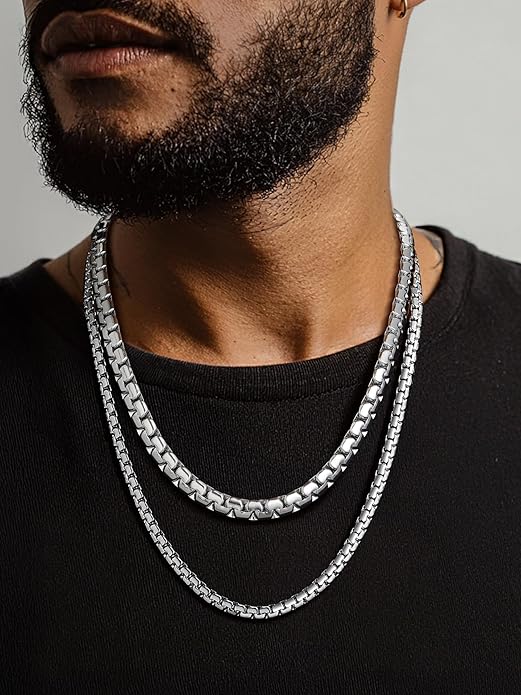 PROSTEEL Stylish Stainless Steel Round Link Chain Necklace for Men, 2mm/4mm/6mm/8mm. Silver/Gold/Black Tone, Hypoallergenic Jewelry, 14"-30", Come with Box