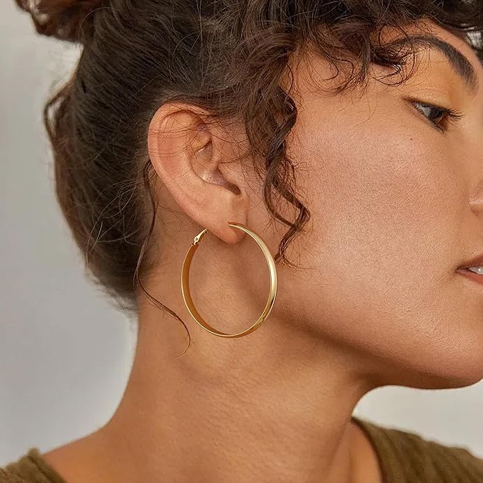 Gacimy 14K Gold Plated Hoop Earrings for Women, 14k Real Gold Plated with 925 Sterling Silver Post, Hypoallergenic Lightweight Thick Hoops Earrings for Women Trendy