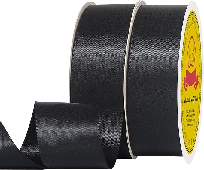 LEEQE 100 Yards Black Satin Ribbon Polyester Ribbon for Gift Wrapping Very Suitable for Weddings Party Hair Bow Invitation Decorations and More（1-1/2 inch X 50Yards X 2 Roll）