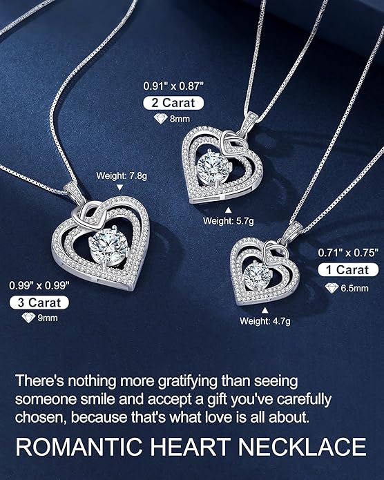 ForeverLove Heart Necklaces for Women, 1-3 Carat Moissanite Necklace Engraved 'I LOVE YOU', Wedding Anniversary Birthday Christmas Valentines Engagements Mothers Day Jewelry Gifts for Mom Wife Her Girlfriend