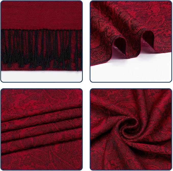 QIUTIMIY Paisley Pashmina Shawl Wrap Women Reversible Vintage Jacquard Pashmina Rave Scarf with Fringe for Evening, Wedding