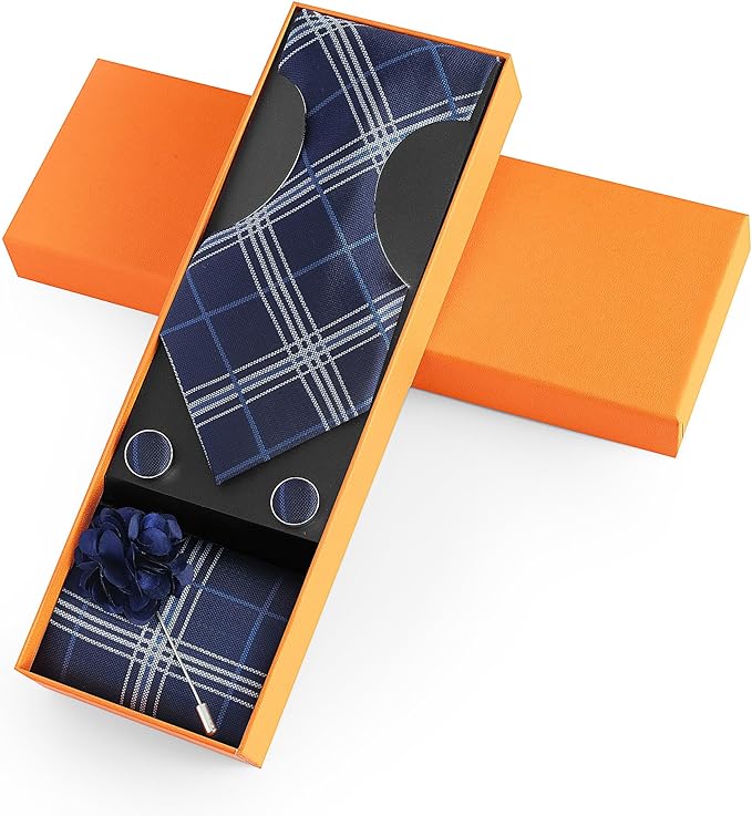 joy alice Ties Set Men Mixed Color Necktie Handkerchief Cufflinks Brooch 3.15 Formal