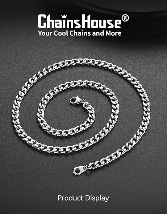 ChainsHouse Miami Cuban Link Chain Necklace for Men, 4.8mm/6mm/10mm/14mm Width, 14K Gold Plated/Stainless Steel/Black Mens Chunky Hip Hop Necklace Curb Chains, 14"-30" Length, Come Gift Box