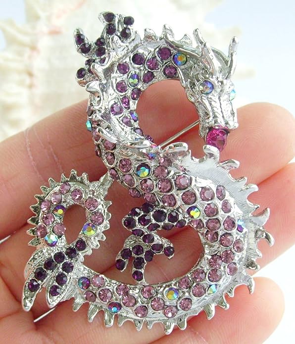 Art Style 2.36" Dragon Brooch Pin Pendant Austrian Crystal BZ2980