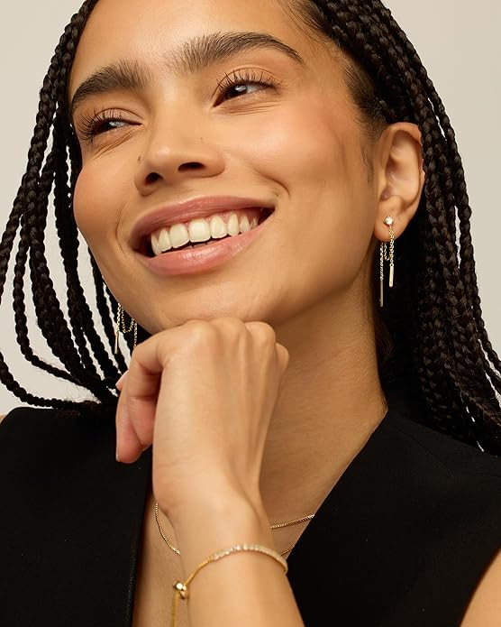 PAVOI 18K Gold Plated Sterling Silver Posts Drop Dangle Chain Earrings for Women | Dangling Chain Studs | Cubic Zirconia Ball Threader Earscapes Earrings