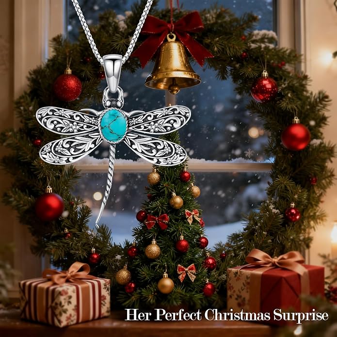 Vintage Dragonfly Necklace for Women 925 Sterling Silver, Oval Birthstone Dragonfly Pendant Boho Jewelry Birthday Gift for Her, Mom, Grandma