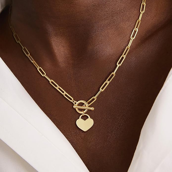 Gold Plated Necklaces for Women - Dainty Layered 14K Gold Plated Stack Paperclip Rope Cuban Toggle Link Chain Choker Necklace Set Chunky Trendy Jewelry Gift