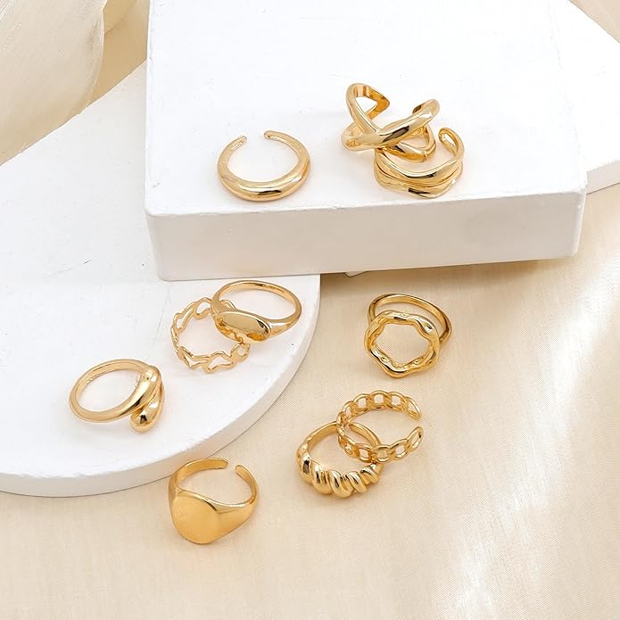 FUTIMELY 14K Gold Stackable Knuckle Rings Set for Women Teen Girls,Aesthetic Silver 10Pcs Trendy Dainty Open Midi Rings Set,Midi Finger Rings Pack Jewelry Gifts