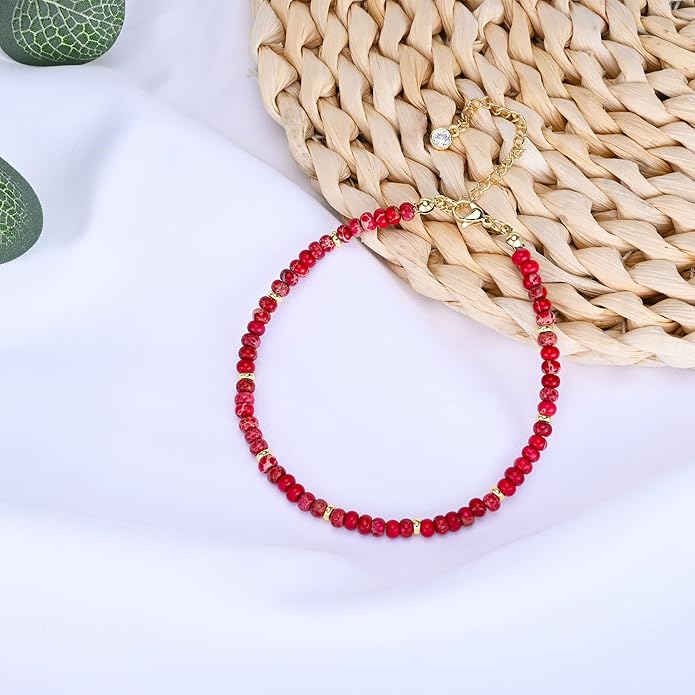 Natural Stone Beaded Anklets Bracelets for Women Handmade Beaded Anklet Bracelet Waterproof Boho Beads Ankle Bracelet Adjustable Summer Jewelry