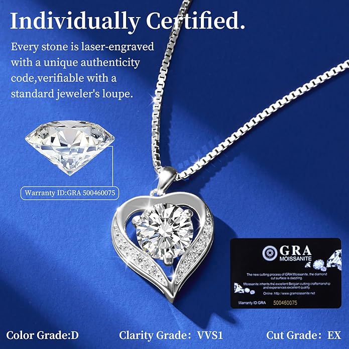 Moissanite Necklace for Women,925 Sterling Silver Necklace,Moissanite Tennis Necklace Engraved with Love,Gift for Wife Girlfriend Mom on Anniversary Valentine's Day Birthday