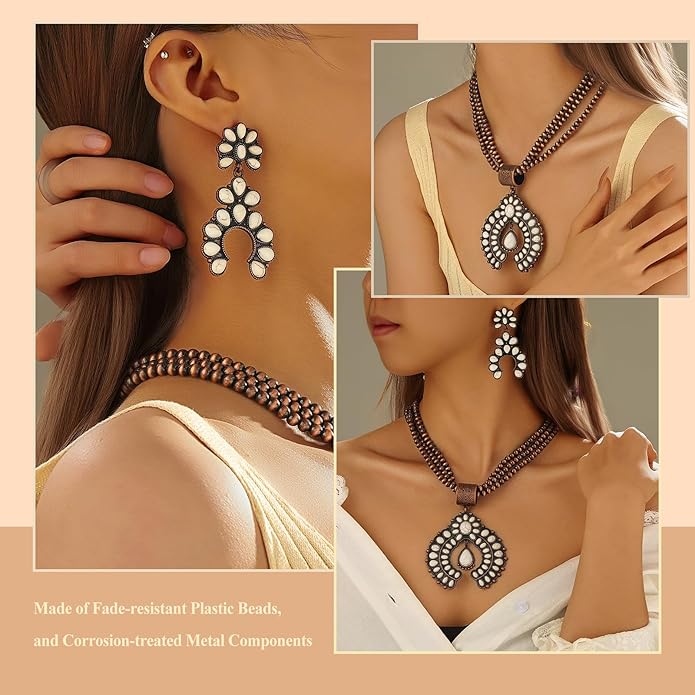Western Jewelry Sets for Women – Turquoise Necklace and Earring Set Vintage Boho Cowgirl Accessories Country Jewelry Gift for Her