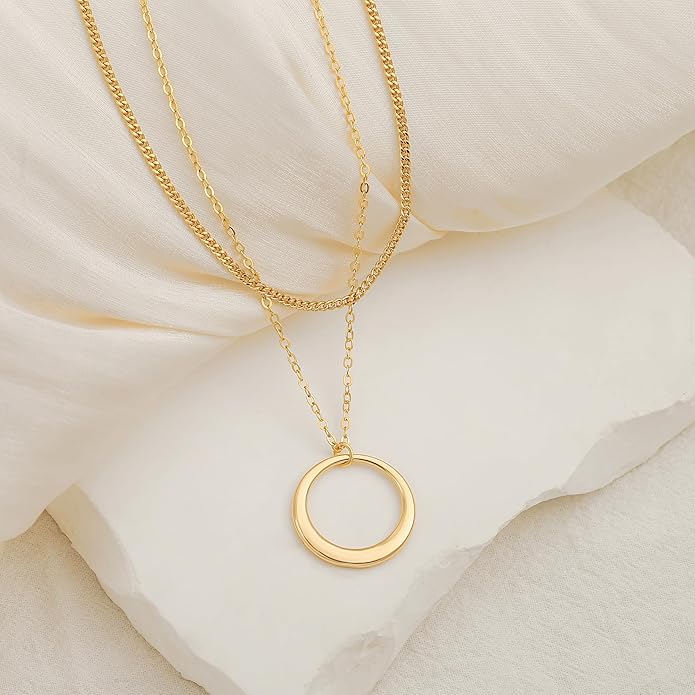 CANEVINKA 18K Gold Plate Coin Pendant Necklace for Women Dainty Compass Sunflower Necklaces Personalized Chain Layered Jewelry