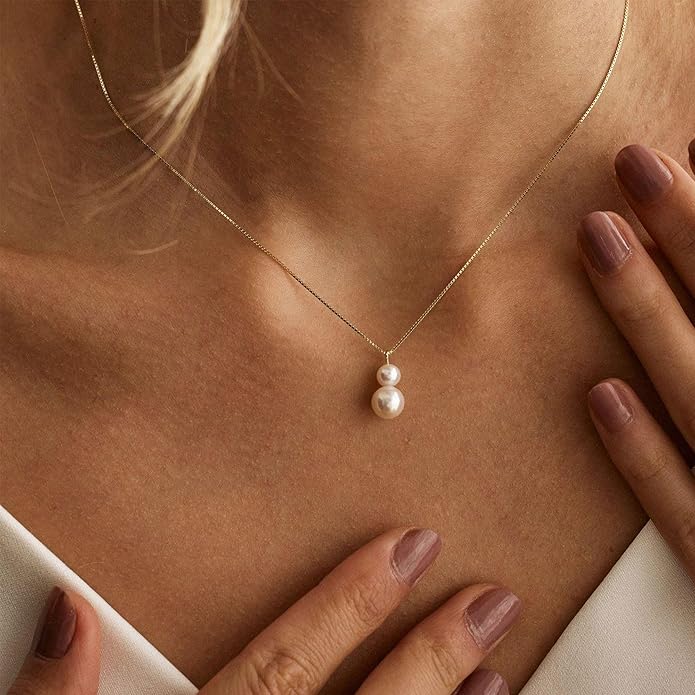 Gold Pearl Necklaces for Women Trendy, 14K Gold Plated Dainty Necklace Simple Layered Pearl Necklaces for Women Trendy Wedding Birthday Jewelry