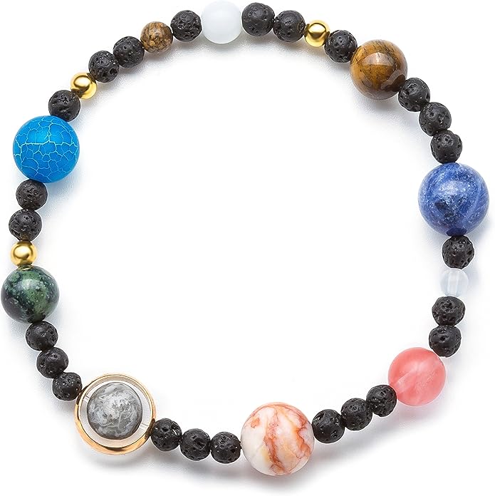 Fesciory Women Solar System Bracelet Universe Galaxy The Eight Planets Guardian Star Natural Stone Beads Bracelet Bangle Gifts