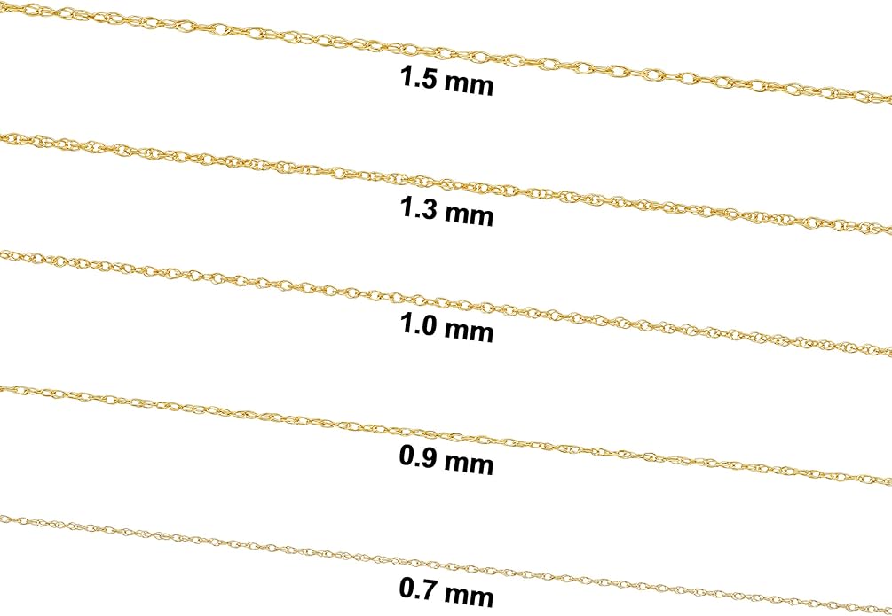 Kooljewelry Real 14k Yellow Gold Rope Chain Pendant Necklace for Women (0.7 mm, 0.9 mm, 1 mm, 1.3 mm, or 1.5 mm)
