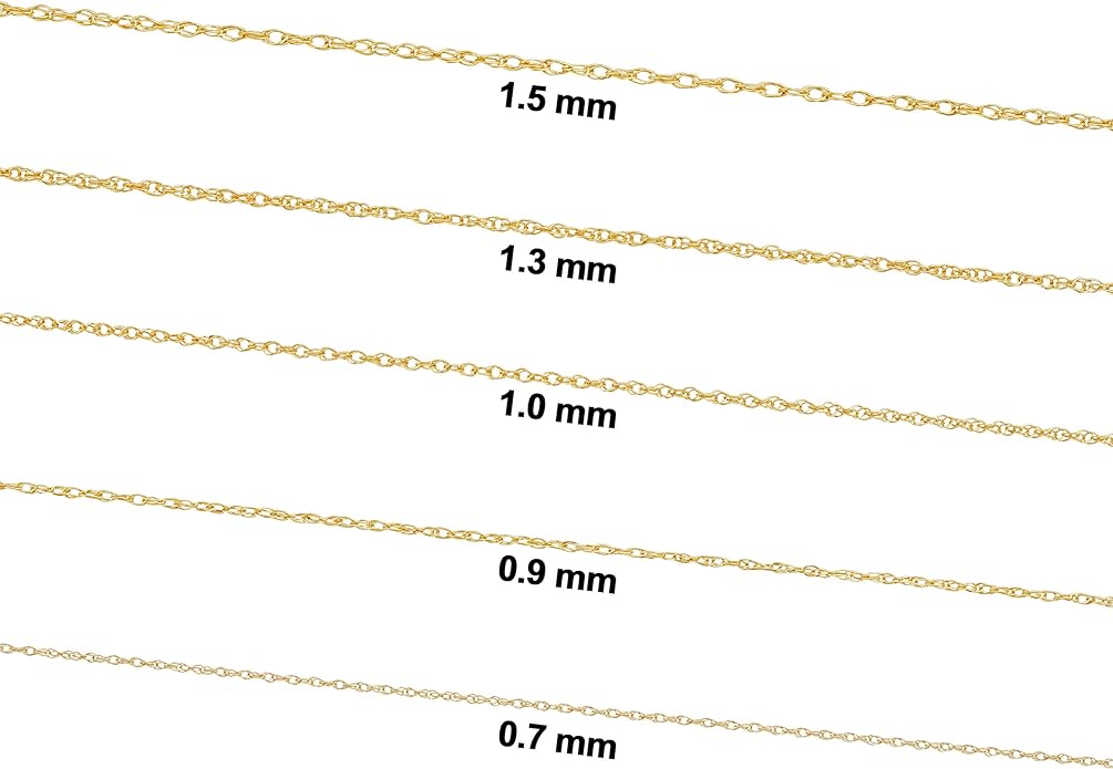 Kooljewelry Real 14k Yellow Gold Rope Chain Pendant Necklace for Women (0.7 mm, 0.9 mm, 1 mm, 1.3 mm, or 1.5 mm)
