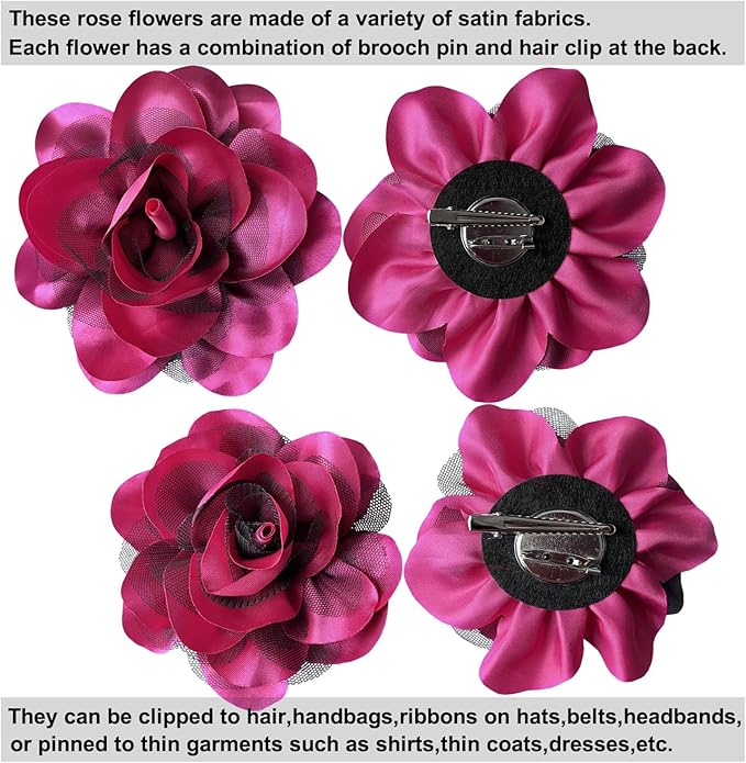 Women's Brooches 4pcs Rose Flower Hair Clip Flamenco Dancer Pin up Mexican Hair Flowers Clips Hairpin Brooch Tea Party Hats Headpieces